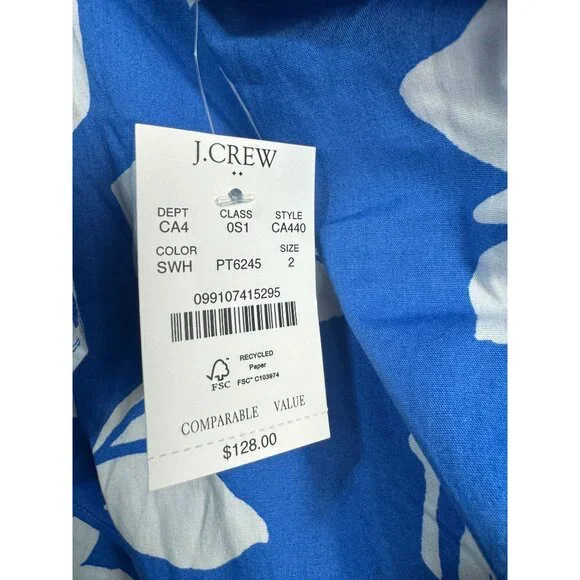 J.Crew Blue & White Floral One-Shoulder Dress Size 2 - Picture 3 of 15